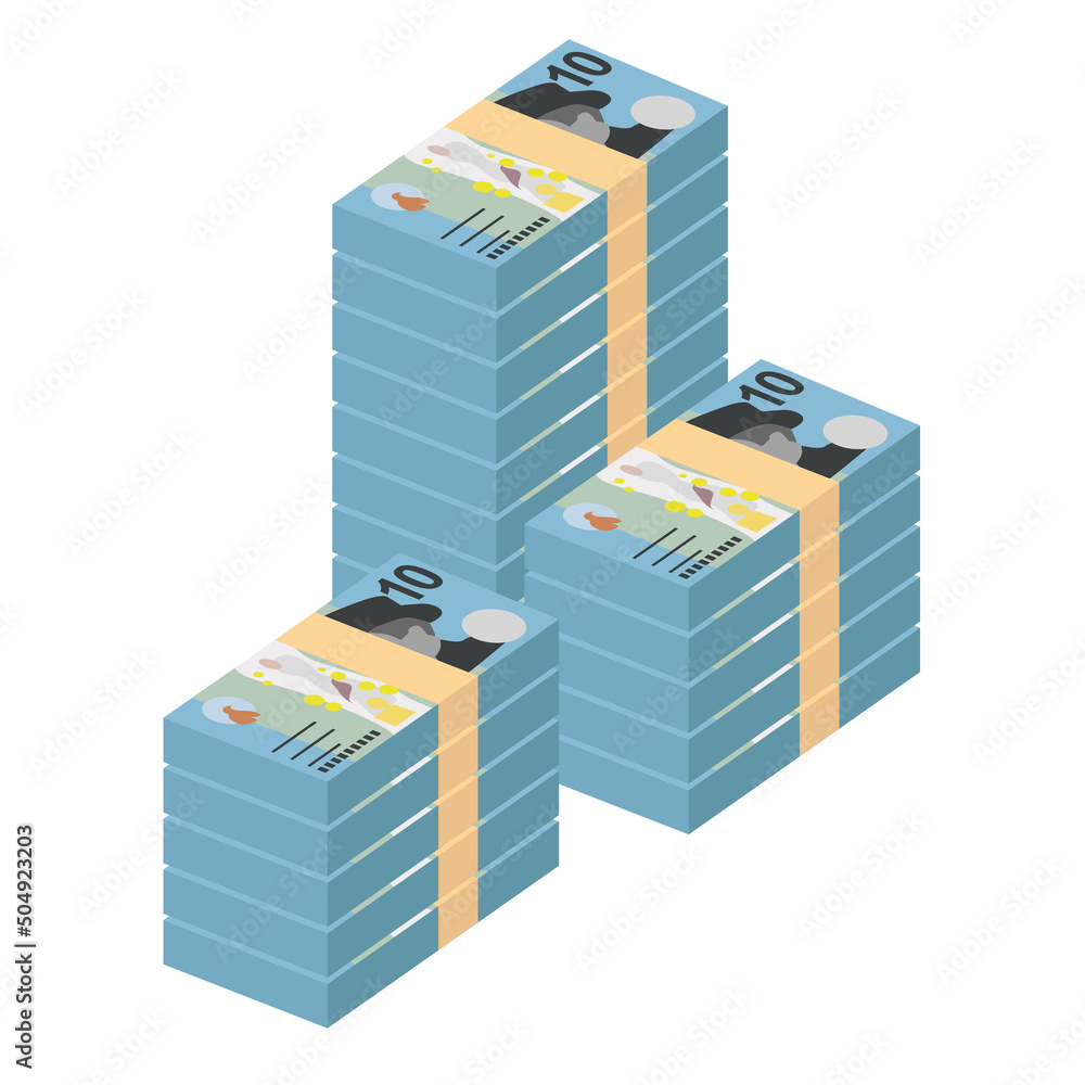 Australian Dollar Vector Illustration. Australia money set bundle banknotes. Paper money 10 AUD. Flat style. Isolated on white background. Simple minimal design. Australian Dollar Vector Illustration. Australia money set bundle banknotes. Paper money 10 AUD. Flat style. Isolated on white background. Simple minimal design.