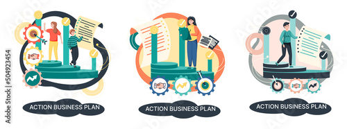 Action business plan, development strategies, foreseeing market risks. Company success secret, idea growing business achieve target metaphor, study production and sales market. Strategic biz planning