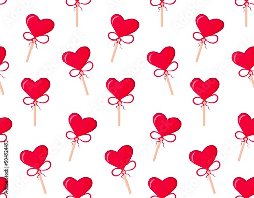 Heart lollipops seamless pattern. Vector illustration.