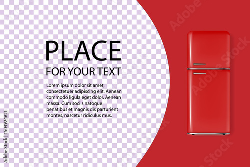 Realistic Detailed 3d Vintage Refrigerator Banner. Advertising poster with text. Vector illustration of a refrigerator