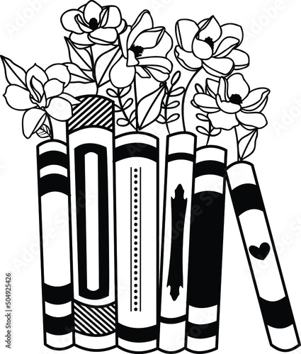 Floral Books Reading Vector Illustration File