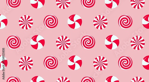Christmas peppermint swirl candies seamless pattern. Vector illustration. photo