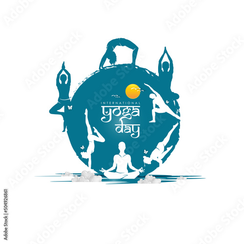 21 June- international yoga day, woman in yoga body posture. Vector