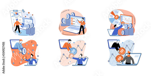 Cryptocurrency bitcoin mining metaphor Blockchain exchange platform. Cyber banking procedures, bitcoin trading, wallet. Ecurrency transactions. Digital currency, cryptocurrency market, hidden mining