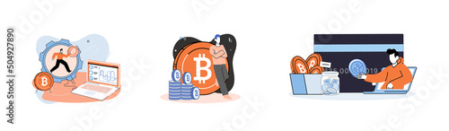 Cryptocurrency bitcoin mining metaphor Blockchain exchange platform. Cyber banking procedures, bitcoin trading, wallet. Ecurrency transactions. Digital currency, cryptocurrency market, hidden mining