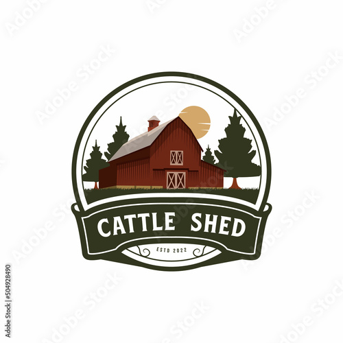 Vintage Retro Emblem Farm, Hipster Cattle Shed Logo for Farmer