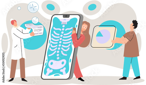 Online medical consultation and support metaphor. Online doctor. Healthcare services, Ask doctor. Tele medicine e-health service. Therapist videocalling phone screen. Diagnosis treatment of patients