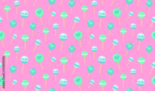 Seamless pattern with lollipops chupa-chups on pink background.