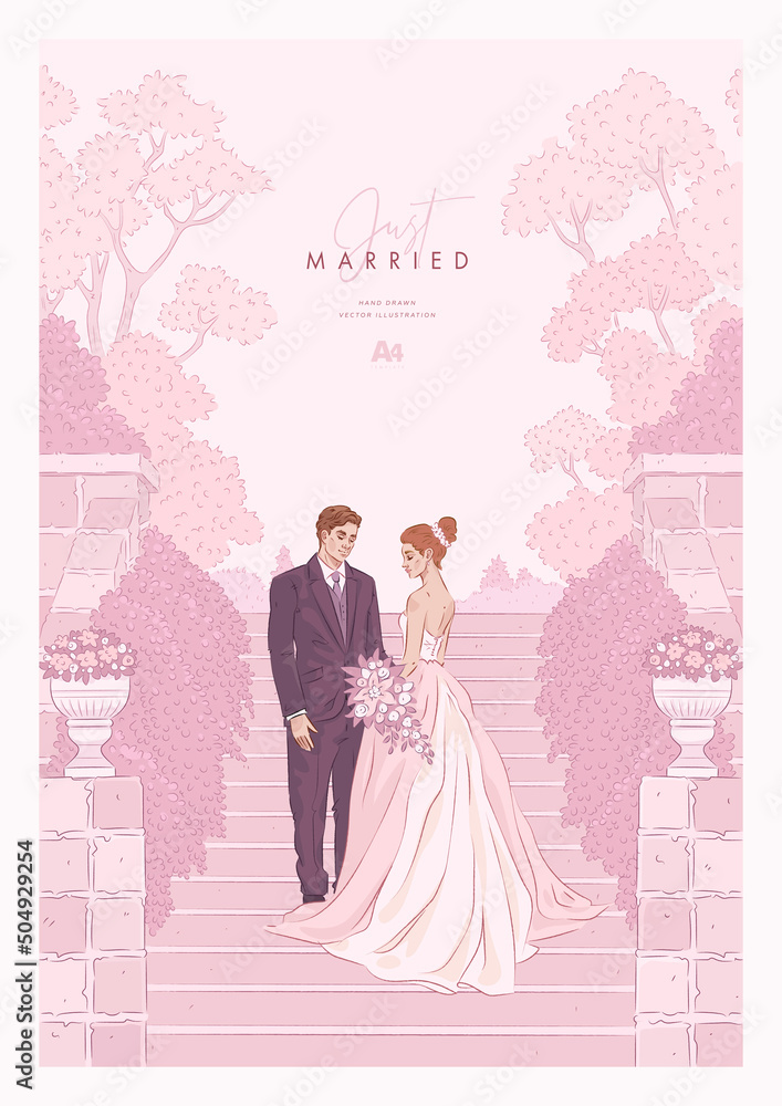 Set of hand drawn wedding invitation with a bridal couple. Save the date template with bride and groom. Vector illustration Set of hand drawn wedding invitation with a bridal couple. Save the date template with bride and groom. Vector illustration