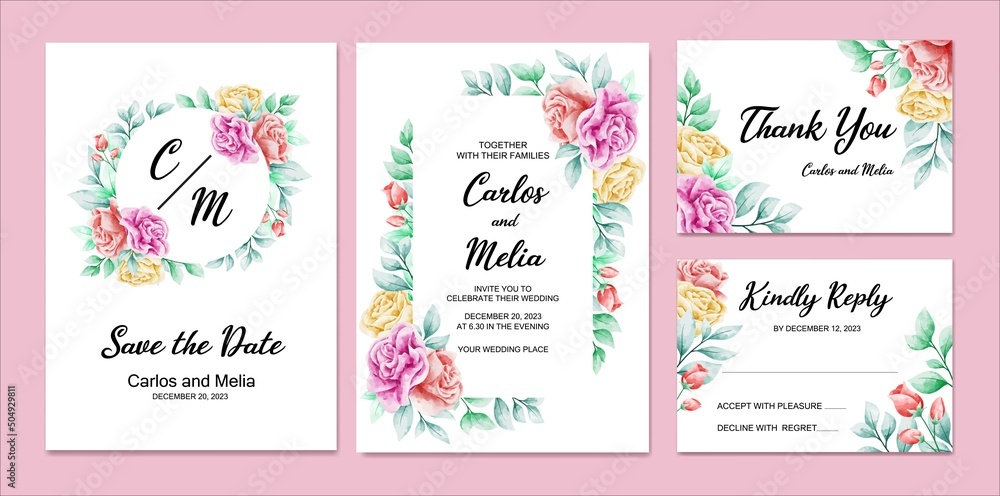Wedding Invitation Card Template Flower Watercolor