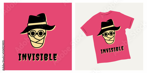 Invisible face covered bandages and dark glasses, t-shirt design illustration