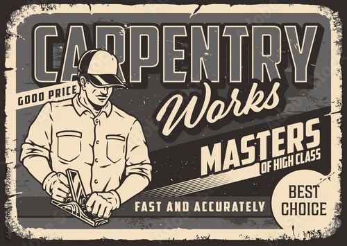 Joinery worker vintage monochrome poster
