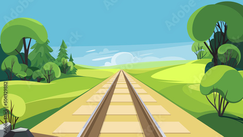 Railroad in summer season. Beautiful outdoor scene.