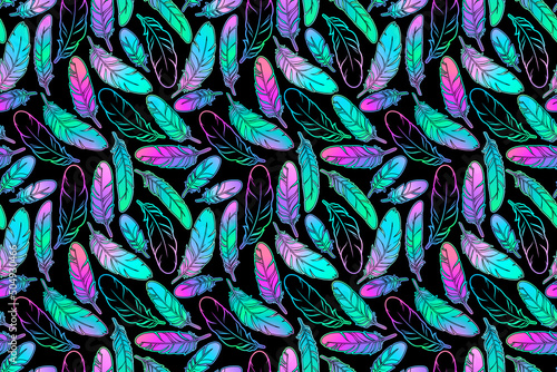 jpg seamless illustration scattered multicolored beautiful feathers