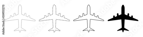 Airplane, plane, aircraft icon vector set. Travel, transport concept illustration to use in tourism, summer holiday, business travel, journey, holiday planning design projects.
