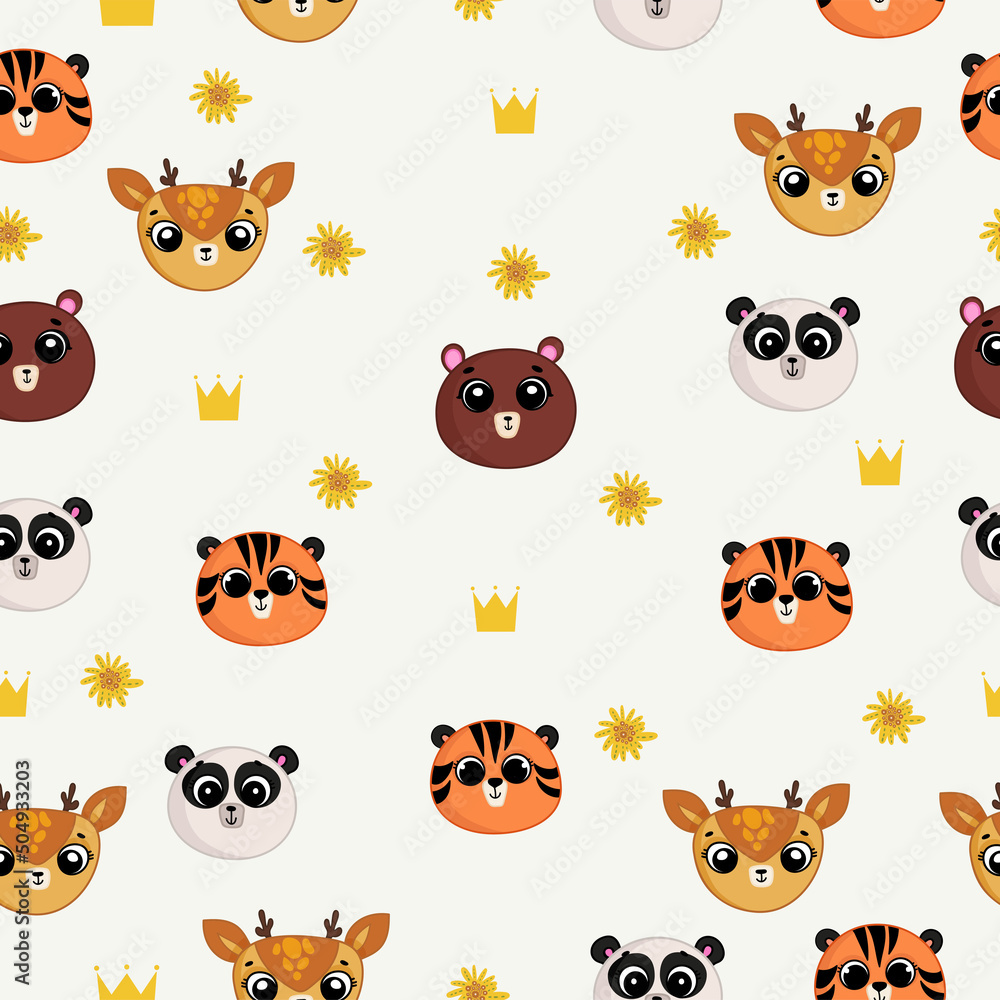 Cute seamless pattern on a white background with cozy animals and cute flowers. Texture for scrapbooking, wrapping paper, invitations. Vector illustration. Cute seamless pattern on a white background with cozy animals and cute flowers. Texture for scrapbooking, wrapping paper, invitations. Vector illustration.