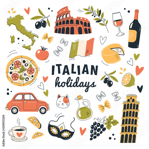 Fotografie, Obraz Italian Holidays icons set