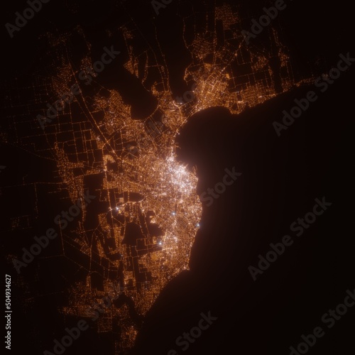 Odessa  Ukraine  street lights map. Satellite view on modern city at night. Imitation of aerial view on roads network. 3d render