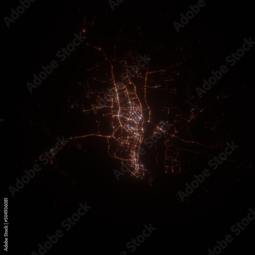 Guayaquil (Ecuador) street lights map. Satellite view on modern city at night. Imitation of aerial view on roads network. 3d render