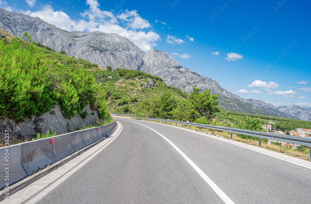 Naklejka premium Beautiful mountain landscape of the Adriatic sea coast. Highway among the mountains.