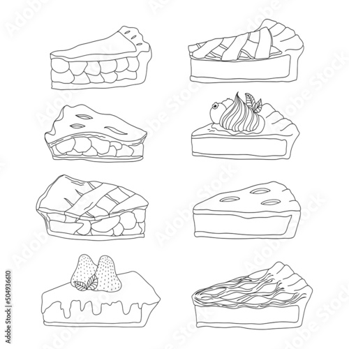 Hand drawn vector illustration of pie dessert in doodle art style
