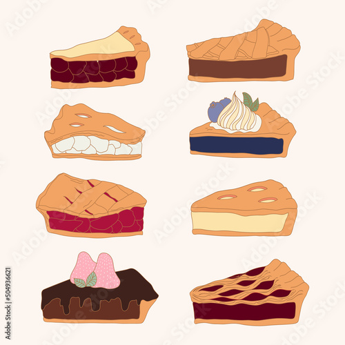 Hand drawn vector illustration of pie dessert in doodle art style