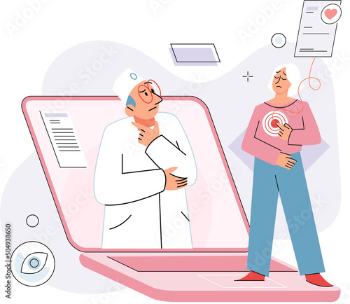 Online medical consultation and support metaphor. Online doctor. Healthcare services, Ask doctor. Tele medicine e-health service. Therapist videocalling phone screen. Diagnosis treatment of patients