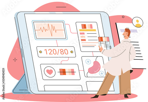 Online medical consultation and support metaphor. Online doctor. Healthcare services, Ask doctor. Tele medicine e-health service. Therapist videocalling phone screen. Diagnosis treatment of patients