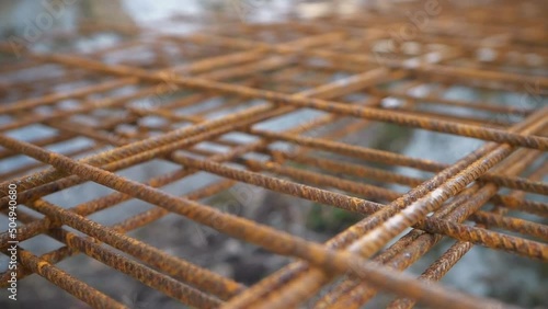 closeup of mesh reinforcement also known as rebar photo