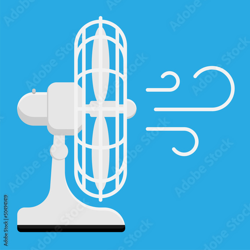 Electric fan for cooling room side view. Maintaining comfortable temperature in room. Flat vector isolated on white background