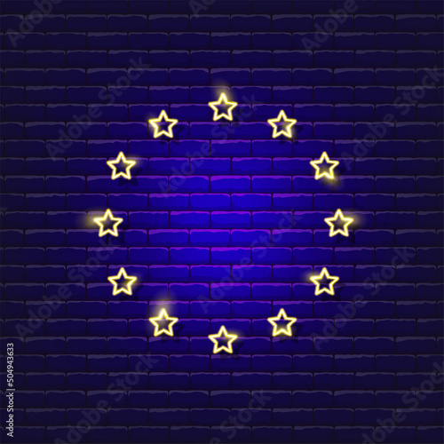 Europe Day neon sign. Vector illustration for design, celebration, card, poster, logo, banner. European Union concept.
