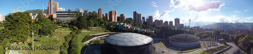 Panoramic of the buildings of the El Poblado neighborhood, Medellin, Colombia, photographic shots with a drone
