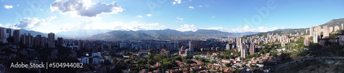 Fototapeta Naklejka Na Ścianę i Meble -  Panoramic of the buildings of the El Poblado neighborhood, Medellin, Colombia, photographic shots with a drone