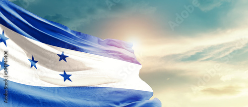 Honduras national flag cloth fabric waving on the sky - Image