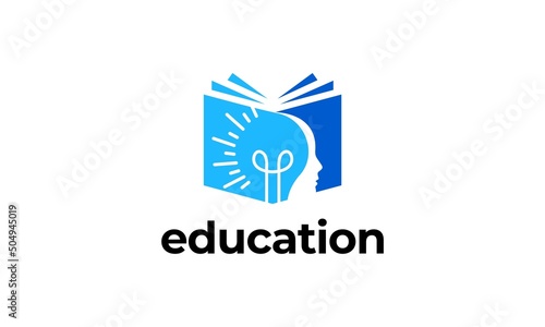 open book lights people logo design, vector icon. education symbol.