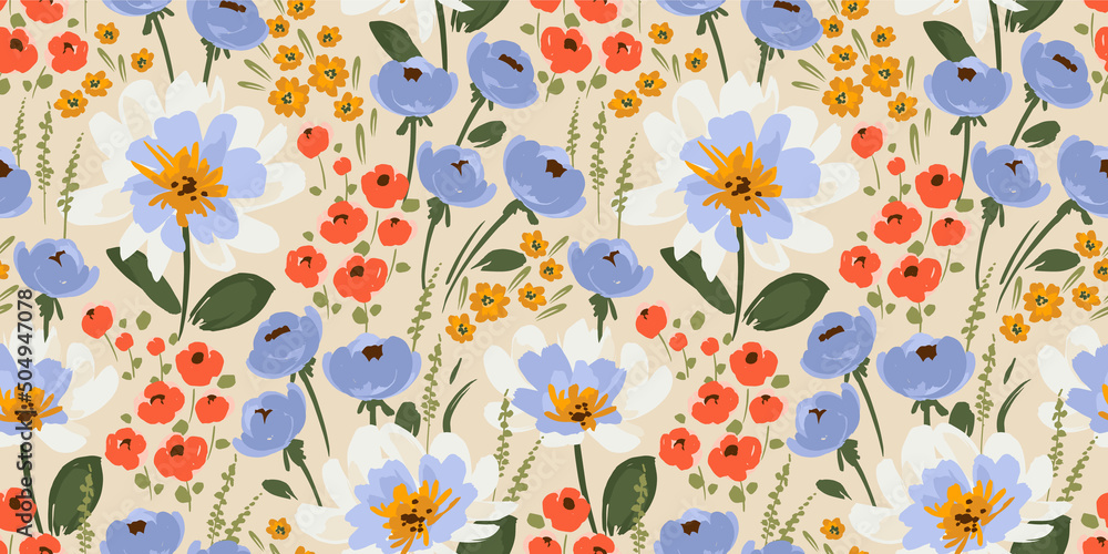 Floral seamless pattern. Vector design for paper, cover, fabric, interior decor and other - obrazy, fototapety, plakaty 