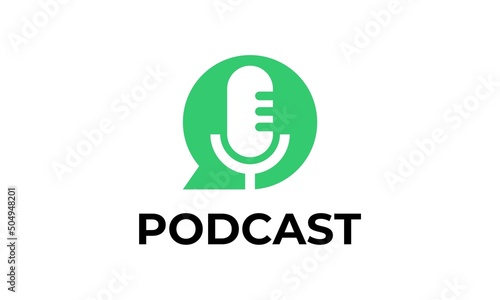 podcast vector logo illustration Microphone and Bubble chat
