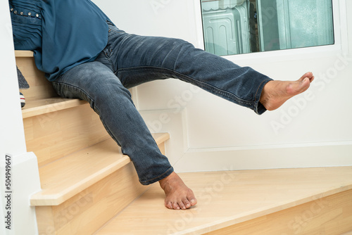 Asian lady woman patient fall down the stairs because slippery surfaces © amazing studio