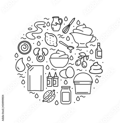Mayonnaise Signs Round Design Template Thin Line Icon Concept. Vector