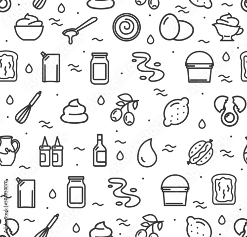 Mayonnaise Signs Seamless Pattern Background on a White. Vector