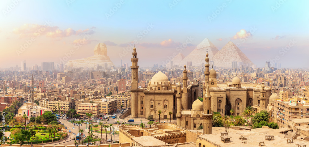 Panorama of Cairo and Famous Mosque of Sultan Hassan, Egypt
