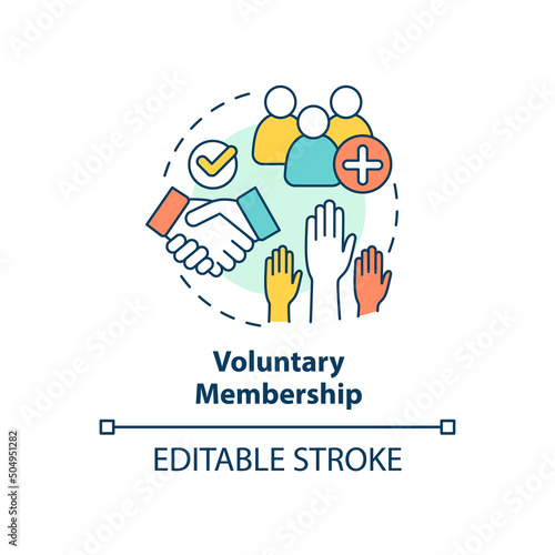 Voluntary membership concept icon. Cooperative principle abstract idea thin line illustration. Becoming community member. Isolated outline drawing. Editable stroke. Arial, Myriad Pro-Bold fonts used