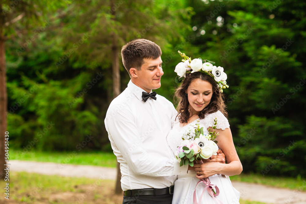 Happy bride and groom after wedding ceremony Happy bride and groom after wedding ceremony