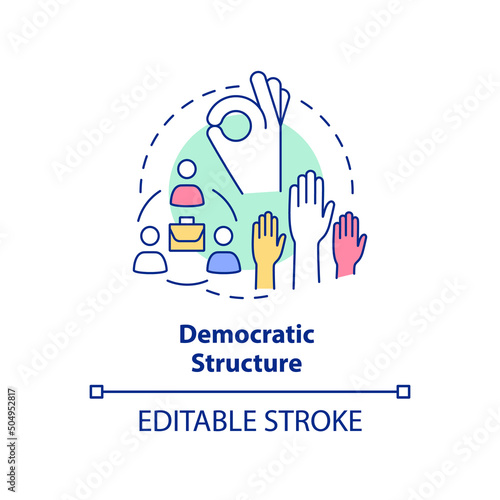 Democratic structure concept icon. Cooperative society advantage abstract idea thin line illustration. Equal participation. Isolated outline drawing. Editable stroke. Arial, Myriad Pro-Bold fonts used