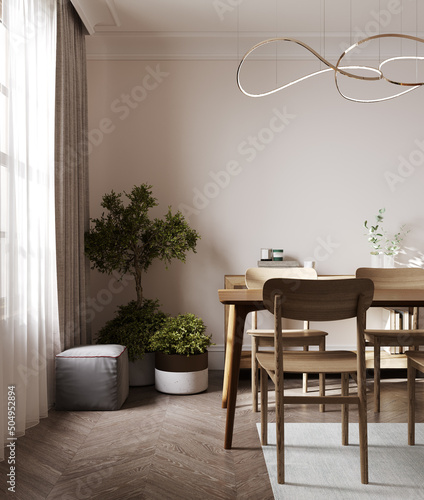 Fototapeta Naklejka Na Ścianę i Meble -  Home mock up, cozy modern kitchen interior background, 3d render