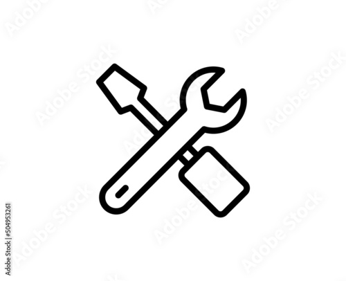 Wrench and screwdriver icon concept. Modern outline high quality illustration for banners, flyers and web sites. Editable stroke in trendy flat style. Line icon of repir