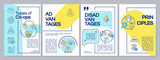 Business co-ops blue and yellow brochure template. Partnership work. Leaflet design with linear icons. 4 vector layouts for presentation, annual reports. Questrial, Lato-Regular fonts used