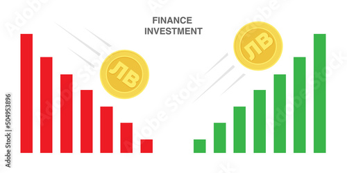 Graph of growth and fall of currency, exchange rate. Rise and fall of the Bulgarian lev. Currency exchange concept and scheme for web design