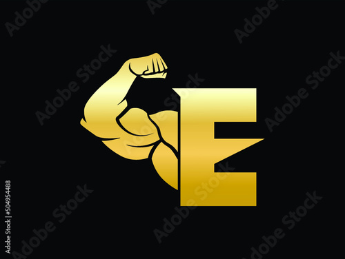 Letter E Logo With muscular shape. Fitness Gym logo.