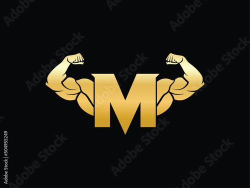 Letter M Logo With muscular shape. Fitness Gym logo.